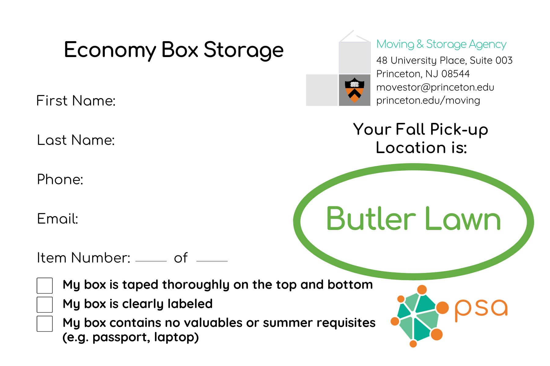 Economy box storage label